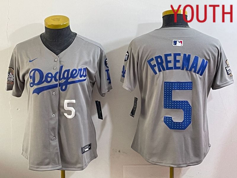 Youth Los Angeles Dodgers #5 Freeman Grey Game 2024 Nike MLB Jersey style 12053